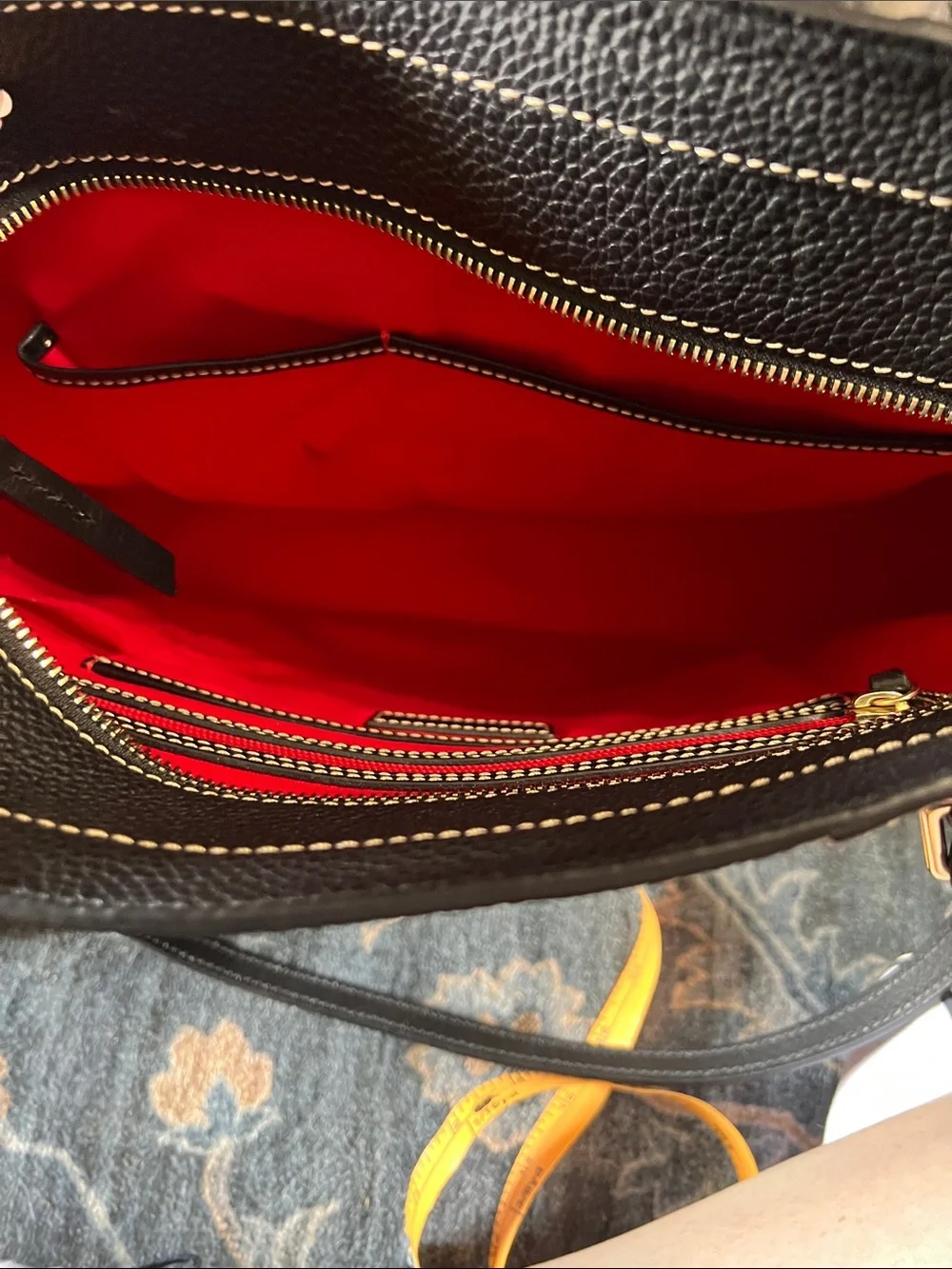 Dooney & Bourke Black Pebble Leather Tote with Front Pocket